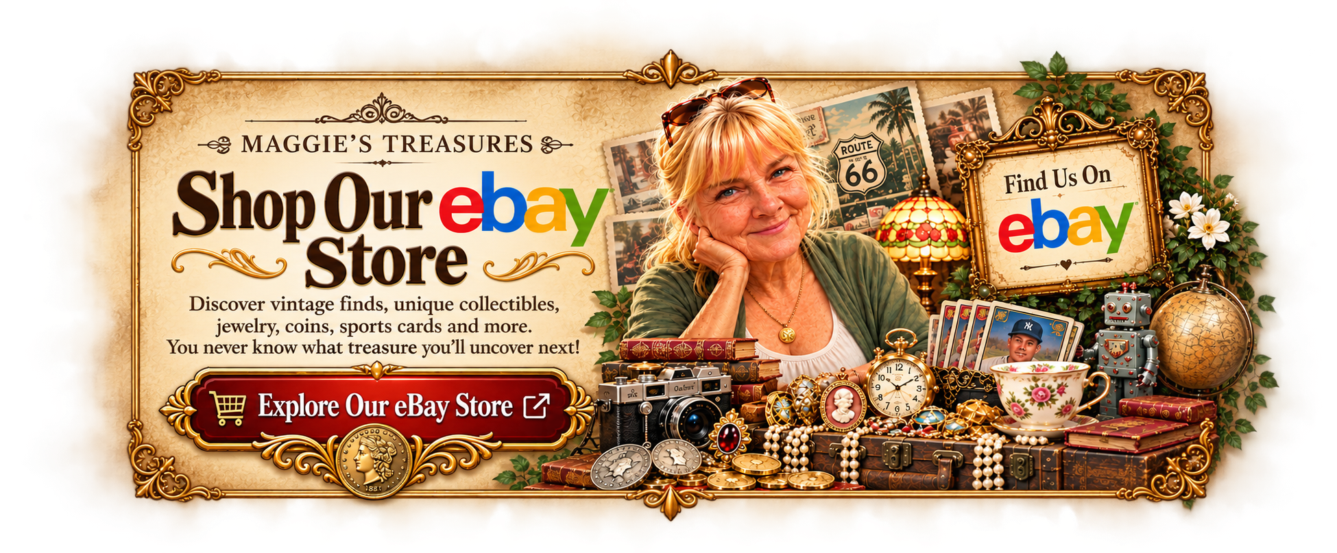 Shop Maggie's Treasures on eBay for vintage jewelry, coins, sports cards and unique collectibles